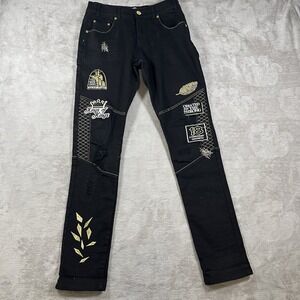 Blac Leaf Men's Hip Hop Black Jeans Graphic Graffiti 30x32 Embroidered Urban